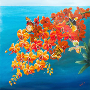 artwork of flowers and butterflies